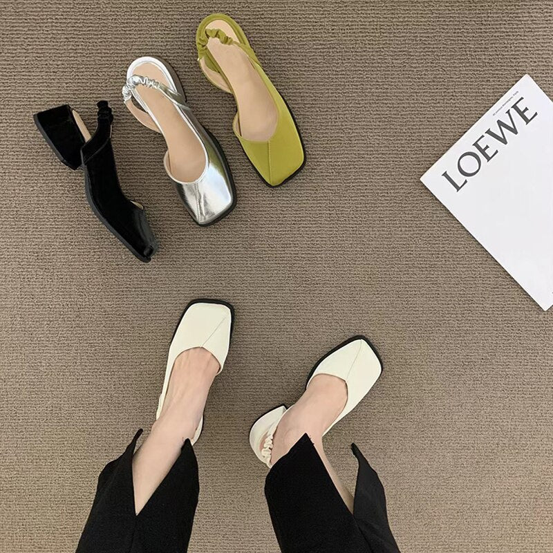 Women's Summer Shoes 2023 Fashion Design After Strappy Square Toe and Half Slippers Outer Wear Sandals Leisure Muller vc5388