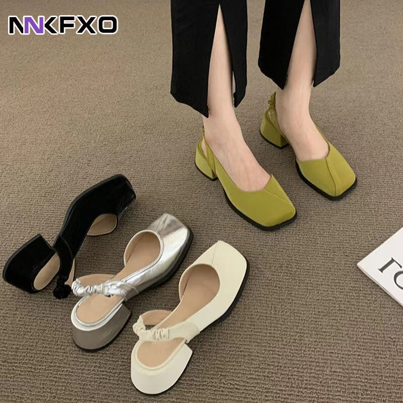 Women's Summer Shoes 2023 Fashion Design After Strappy Square Toe and Half Slippers Outer Wear Sandals Leisure Muller vc5388